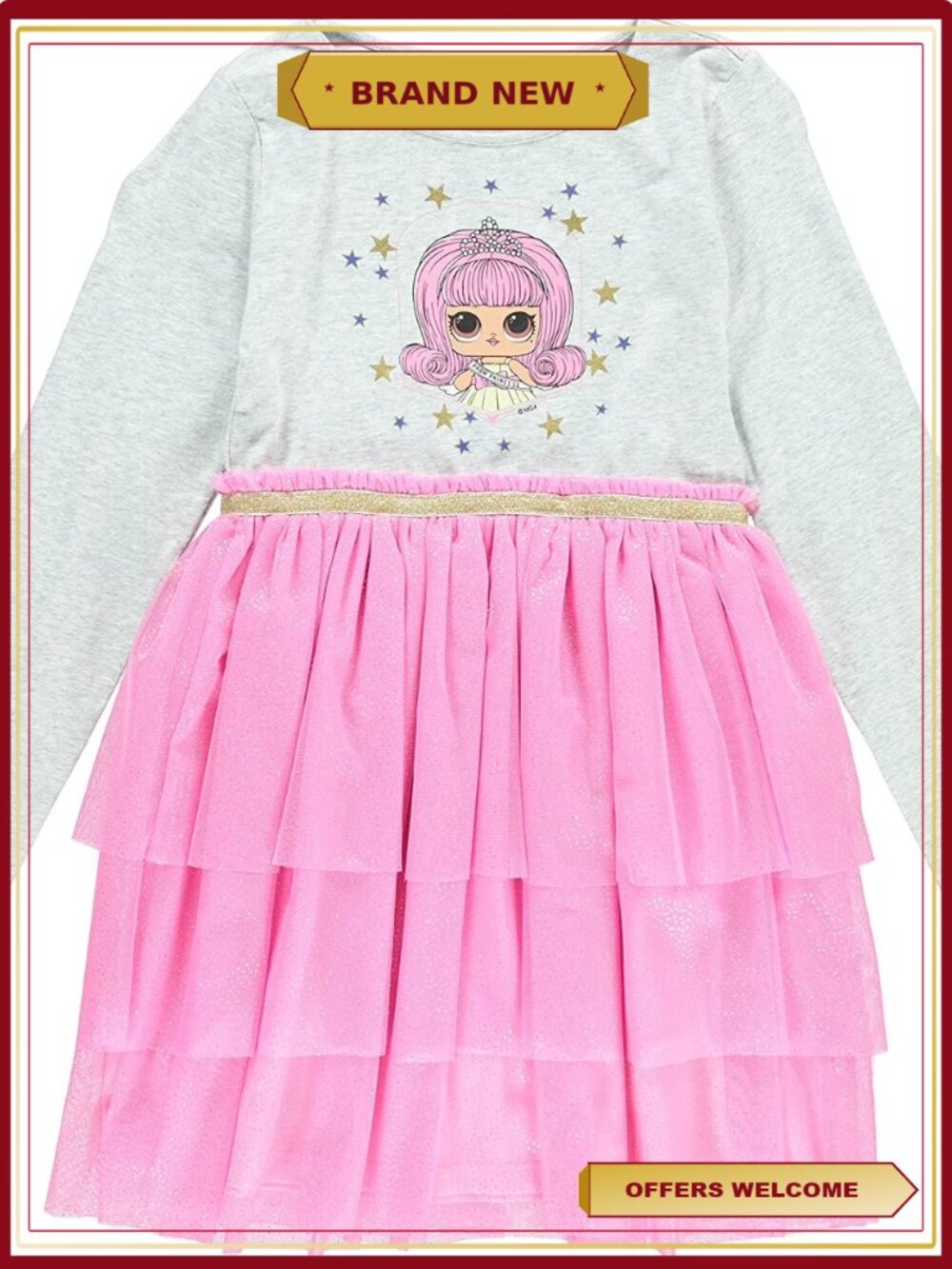 Girls Long Sleeve Tulle Dress Tutu Skirt Cotton Blend Party